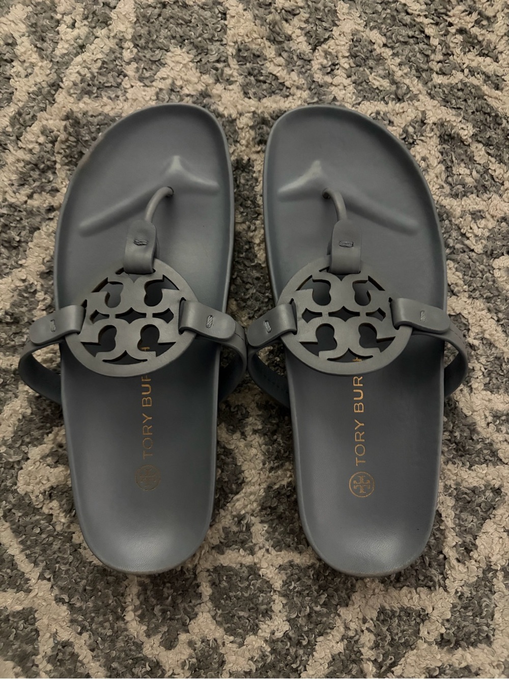 Tory Burch Matte Slate Blue Logo Thong Sandals